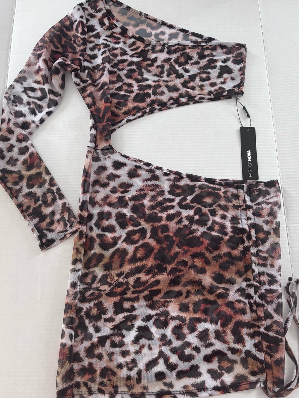 Fashion Nova Leopard One-Shoulder Cutout club dress. Sexy tight. Runs small